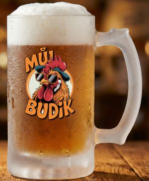 Půllitr skleněný 500 ml. s motivem Můj Budík, matné sklo