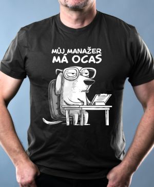 Nejoblíbenější pánské Triko Basic s motivem Můj manažer má ocas, bílý potisk, černá
