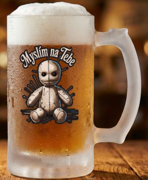 Půllitr skleněný 500 ml. s motivem Myslím na tebe, matné sklo