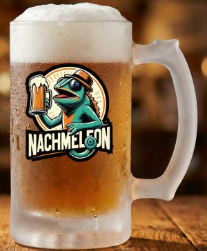 Půllitr skleněný 500 ml. s motivem Nachmeleon, matné sklo
