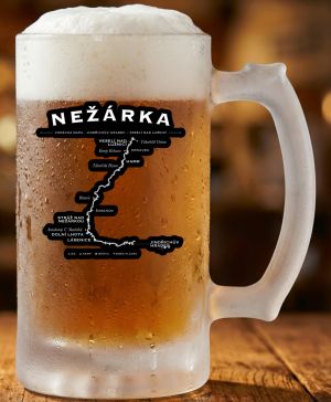 Půllitr skleněný 500 ml. s motivem Nežárka, vodácká mapa, matné sklo