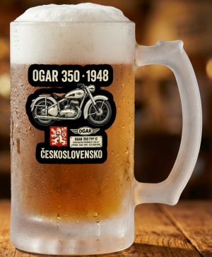Půllitr skleněný 500 ml. s motivem Ogar 350 1946, matné sklo