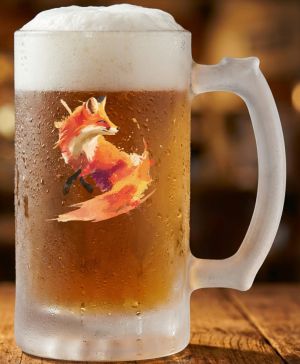 Půllitr skleněný 500 ml. s motivem Ohnivá liška, matné sklo