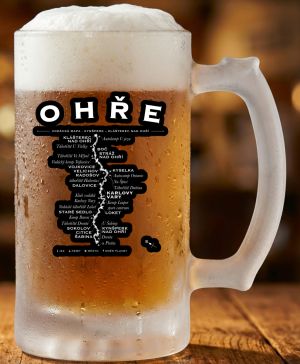 Půllitr skleněný 500 ml. s motivem Ohře, vodácká mapa, matné sklo