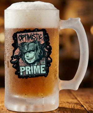 Půllitr skleněný 500 ml. s motivem Optimistic Prime, matné sklo