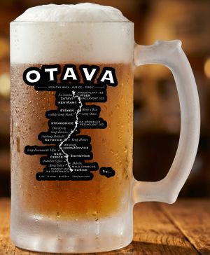 Půllitr skleněný 500 ml. s motivem Otava, vodácká mapa, matné sklo