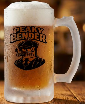 Půllitr skleněný 500 ml. s motivem Peaky Bender, černý tisk, matné sklo