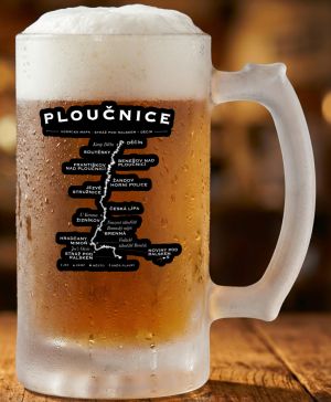 Půllitr skleněný 500 ml. s motivem Ploučnice, vodácká mapa, matné sklo