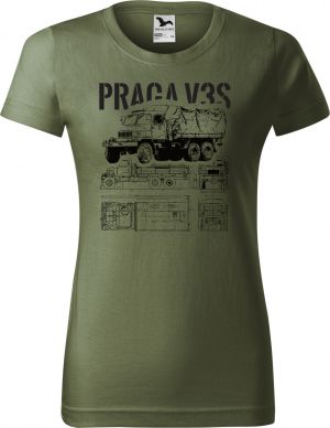 Nejoblíbenější dámské triko BASIC s motivem PRAGA V3S, V1, červená