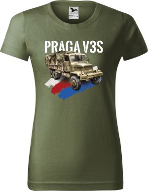 Nejoblíbenější dámské triko BASIC s motivem PRAGA V3S, V4, červená