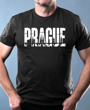 Nejoblíbenější pánské Triko Basic s motivem Prague, bílý potisk, černá