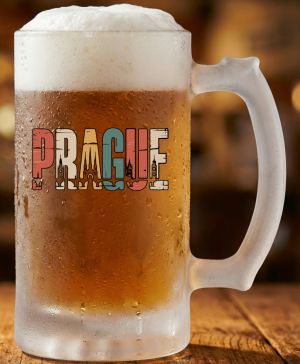Půllitr skleněný 500 ml. s motivem Prague, matné sklo