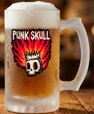 Půllitr skleněný 500 ml. s motivem Punk Skull, matné sklo