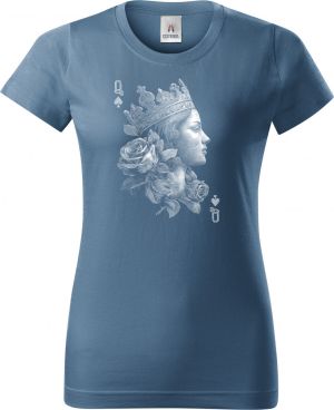 Nejoblíbenější dámské triko BASIC s motivem Queen, bílý potisk, denim