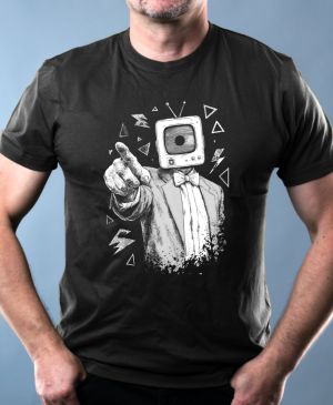 Nejoblíbenější pánské Triko Basic s motivem Retro TV man, bílý tisk, černá