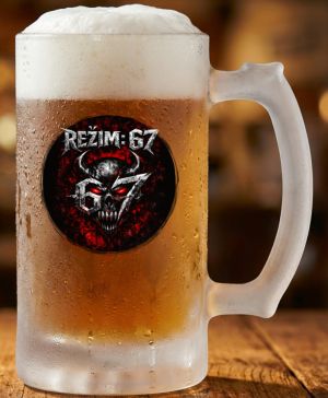 Půllitr skleněný 500 ml. s motivem Režim 67, matné sklo