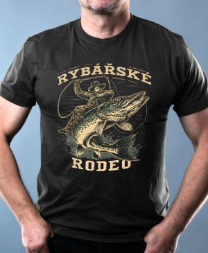 Nejoblíbenější pánské Triko Basic s motivem Rybářské rodeo, štika, černá