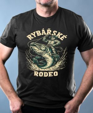 Nejoblíbenější pánské Triko Basic s motivem Rybářské rodeo, sumec, černá