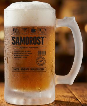 Půllitr skleněný 500 ml. s motivem Samorost, černý potisk, matné sklo