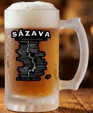 Půllitr skleněný 500 ml. s motivem Sázava, vodácká mapa, matné sklo