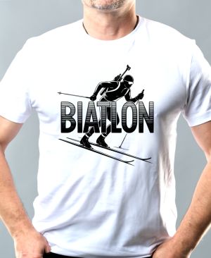 Nejoblíbenější pánské Triko Basic s motivem Shadow biatlon, černý potisk, bílá