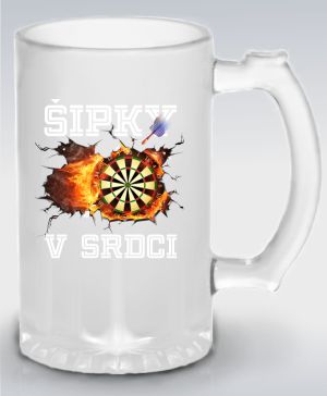 Půllitr skleněný 500 ml. s motivem Šipky v srdci. Bílý text