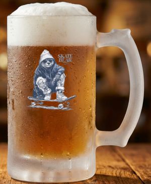 Půllitr skleněný 500 ml. s motivem Skate bear, matné sklo