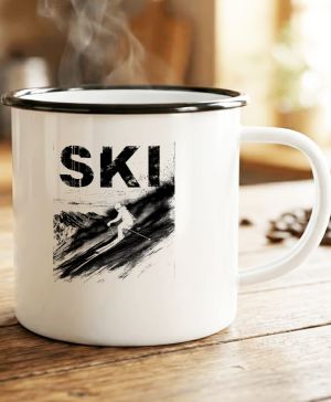 Plechový hrnek s motivem Ski, v2, černý lem