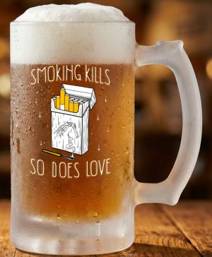 Půllitr skleněný 500 ml. s motivem Smoking kills, matné sklo