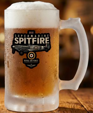 Půllitr skleněný 500 ml. s motivem Spitfire Supermarine, matné sklo