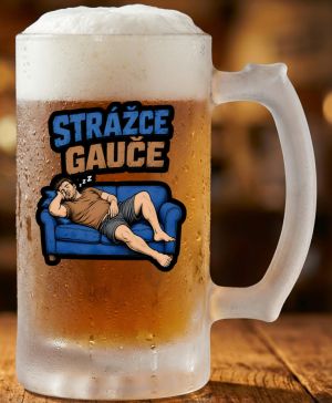 Půllitr skleněný 500 ml. s motivem Strážce gauče, matné sklo