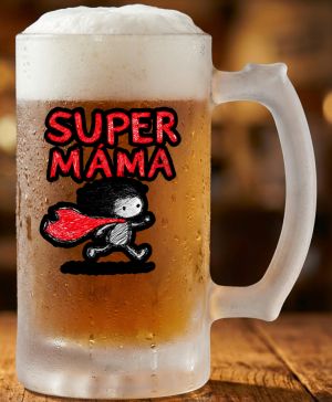 Půllitr skleněný 500 ml. s motivem Super máma, matné sklo
