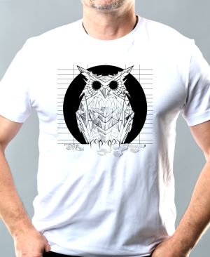 Nejoblíbenější pánské Triko Basic s motivem Synthwave sova, černý potisk, bílá