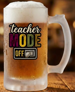 Půllitr skleněný 500 ml. s motivem Teacher Mode OFF, matné sklo