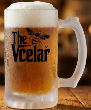 Půllitr skleněný 500 ml. s motivem The včelař, černý potisk, matné sklo