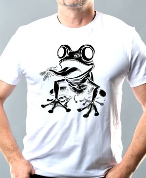 Nejoblíbenější pánské Triko Basic s motivem Žabák Roko, černý potisk, bílá