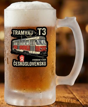 Půllitr skleněný 500 ml. s motivem Tramvaj T3, matné sklo