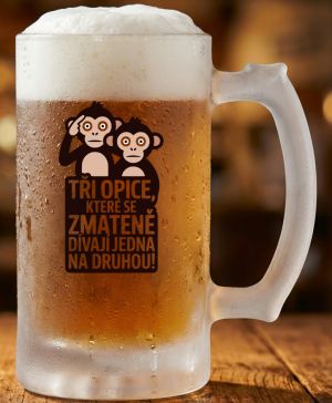Půllitr skleněný 500 ml. s motivem Tři Opice, matné sklo