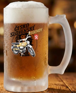 Půllitr skleněný 500 ml. s motivem Jawa Mustang “Československé legendy”, matné sklo