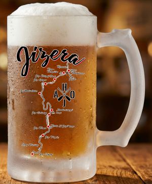 Půllitr skleněný 500 ml. s motivem Tričko Jizera, mapa, matné sklo