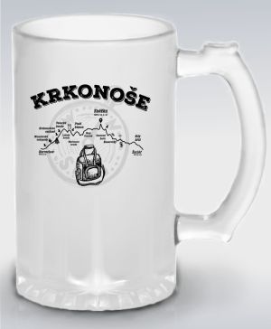 Půllitr skleněný 500 ml. s motivem Krkonoše, černý potisk