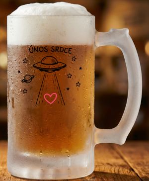 Půllitr skleněný 500 ml. s motivem Únos srdce, matné sklo