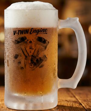 Půllitr skleněný 500 ml. s motivem V-Twin Engine, matné sklo