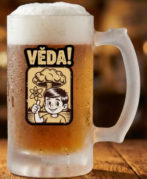Půllitr skleněný 500 ml. s motivem Věda!, matné sklo