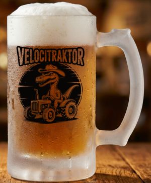 Půllitr skleněný 500 ml. s motivem Velocitraktor, matné sklo