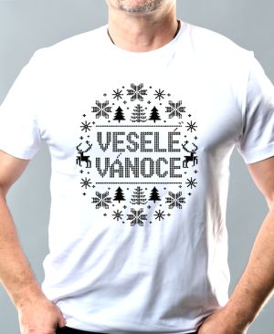 Nejoblíbenější pánské Triko Basic s motivem Veselé Vánoce, černý tisk, bílá