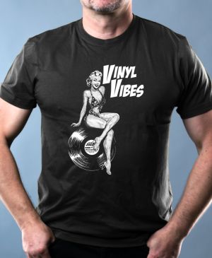 Nejoblíbenější pánské Triko Basic s motivem Vinyl Vibes, bílý potisk, černá