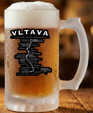 Půllitr skleněný 500 ml. s motivem Vltava, vodácká mapa, matné sklo