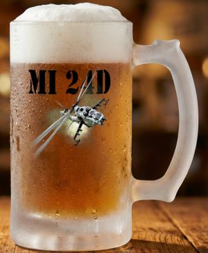 Půllitr skleněný 500 ml. s motivem Vrtulník Mi 24D, matné sklo