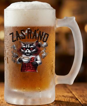 Půllitr skleněný 500 ml. s motivem ZAS – RÁNO, matné sklo